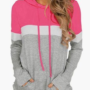 Like New Large Hooded Long Sleeve Shirt in Pink & Gray